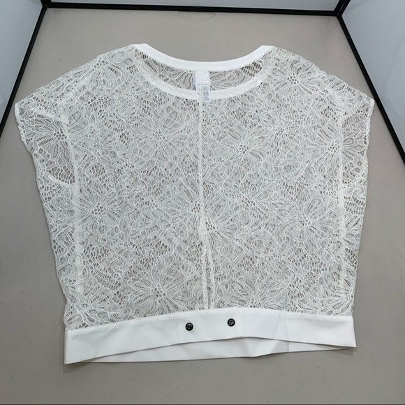 Cabi Top Adult Size S White Sheer Lace Banded Bottom Hem Style 5342 Women - Picture 4 of 9